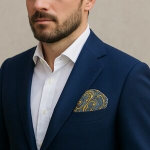 Vintage Men’s Paisley Pocket Square 14x14 Teal Gold Handkerchief